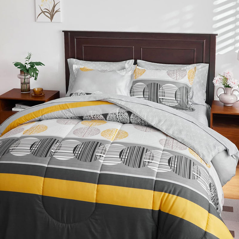 Stripes Bed In A Bag King Size 7 Pieces Black Gray Yellow Comforter Sheet Set