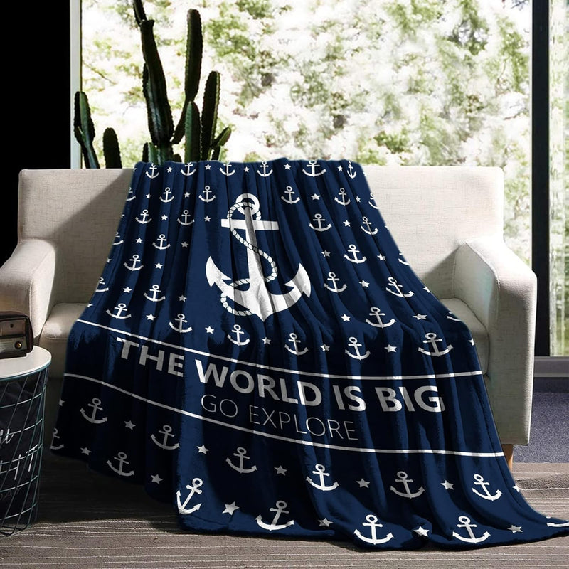 Anchor Blanket, Nautical Throw Blanket Ocean Themed Sailor Pirate Captain Gift