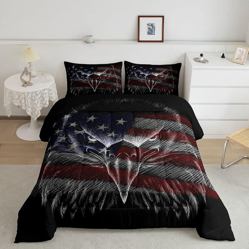 American Flag Comforter Set Queen Size, Eagle Bird Animal Print Stars Stripes