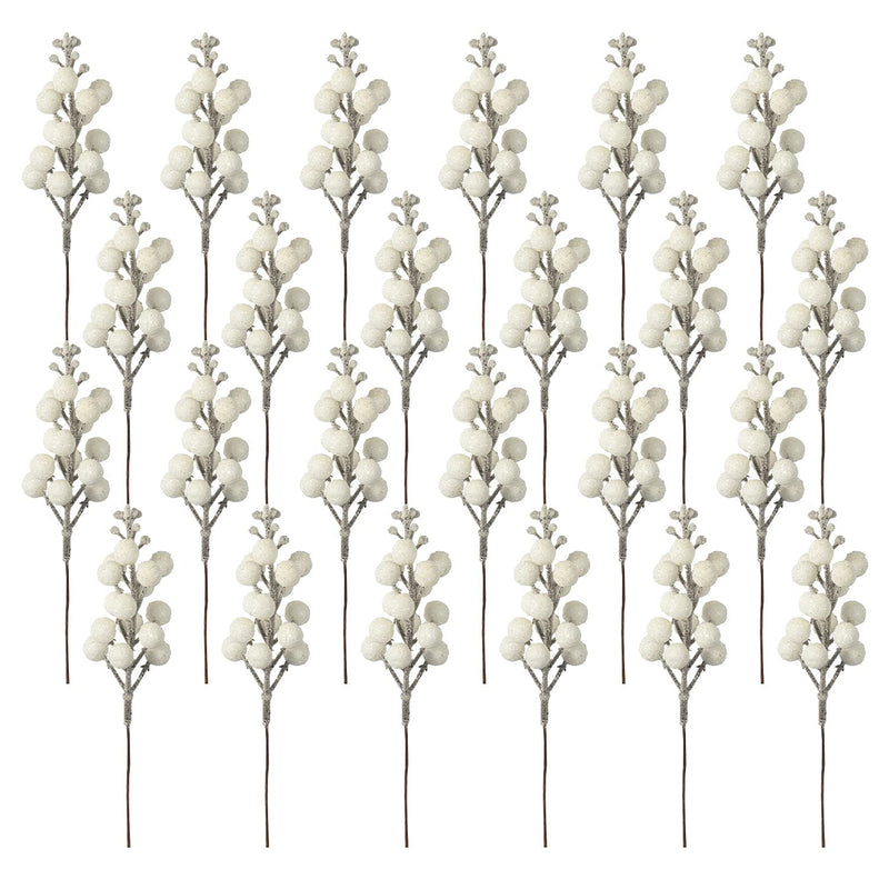 24 Pack 7.5Inch Christmas Glitter Berries Stems Artificial Christmas Picks For
