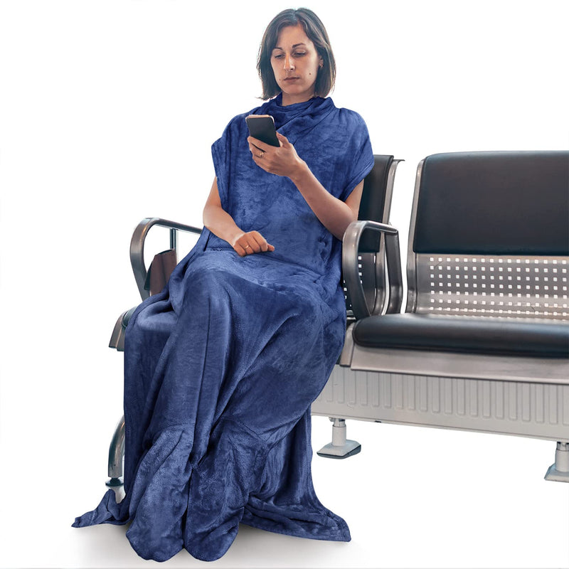 Wearable Blanket With Foot Pockets For Women & Men | Zippered Front Pocket | S