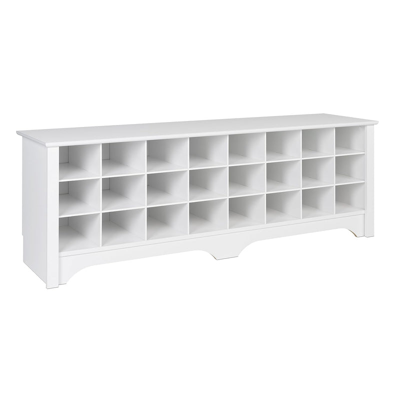 White Hall Bench With Storage And Seating: 24-Shoe Cubby Bench, Ideal White Sh