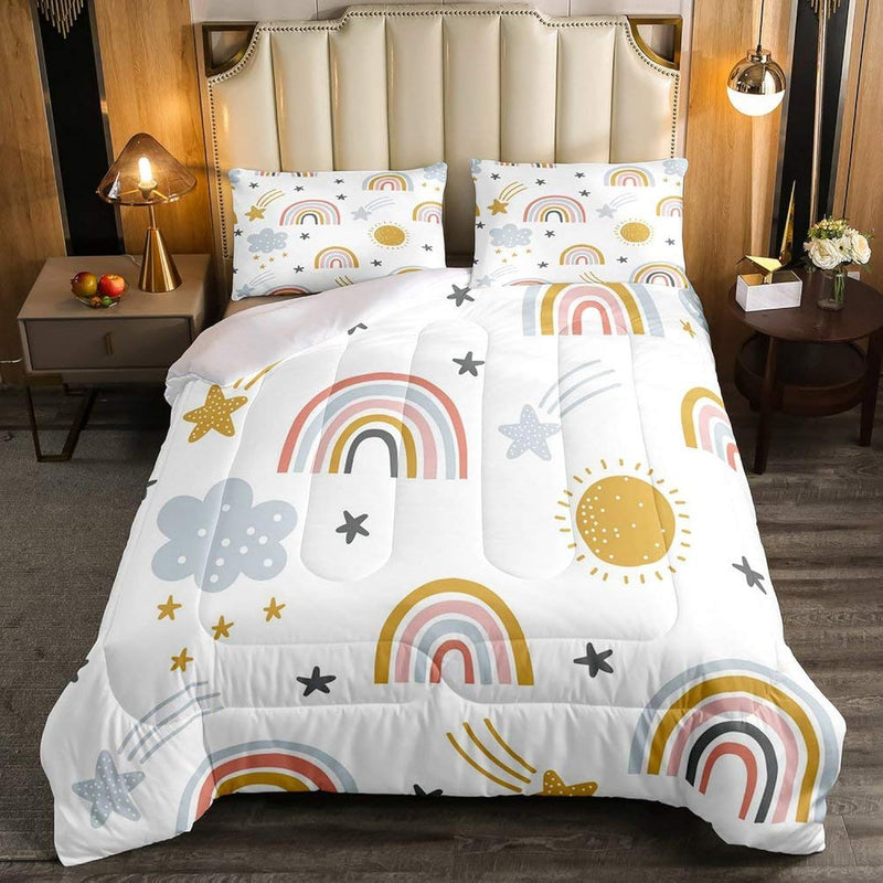 Girls Rainbow Bedding Set, Sun And Stars Comforter Set Full Size For Kids Boys