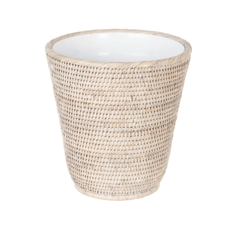 La Jolla Rattan Wastebasket With Plastic Insert, Handmade, Trash Can, Small Wast