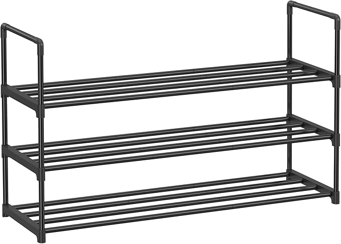 Shoe Rack, 3 Tier Shoe Organizer, Metal Shoe Storage Shelf for 15 Pairs of Shoes, Easy to Assemble, Entryway, Black