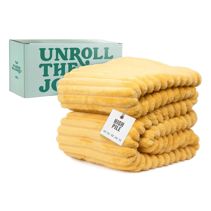 90" X 90" Queen Size Fleece Blanket In Stylish Gift Box, Yellow Color, 300Gsm