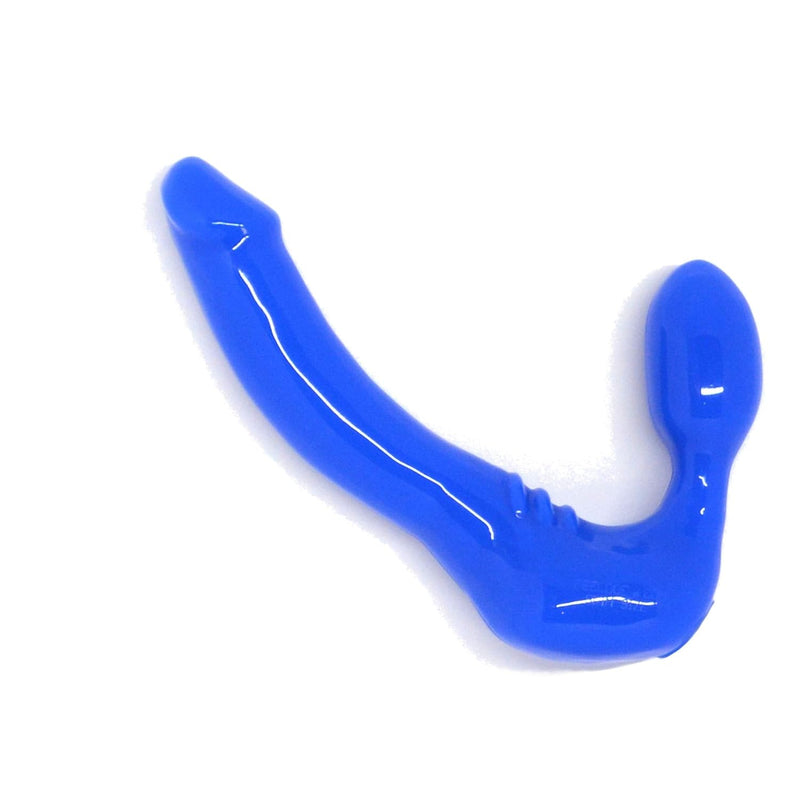 Slim Silicone Strapless Strap-On Harness-Free Double Dildo (Without Vibrator) Small Size: 5.5 X 1.25 Inches In Blue