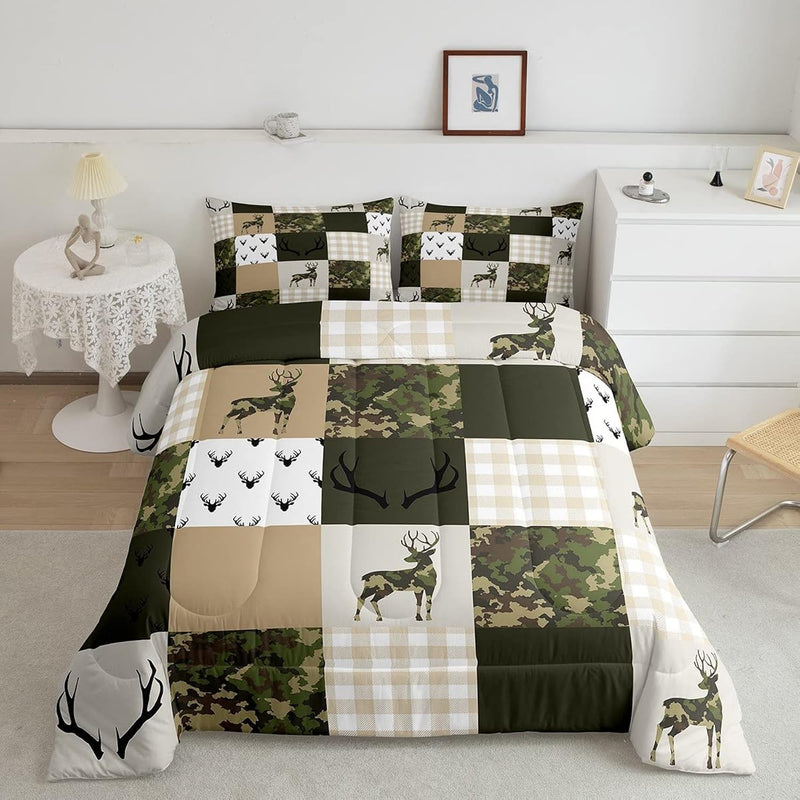 Camouflage Comforter Set Queen Size Woodland Camo Quilt Set Green And Beige Pl