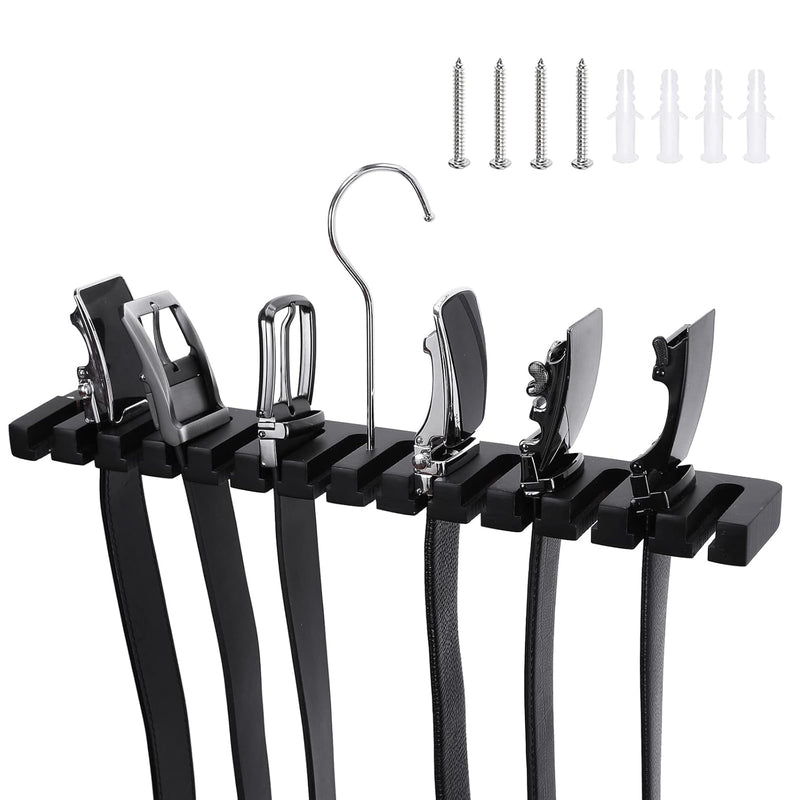 Solid Wood Belt And Tie Rack, 14 Slots, Black