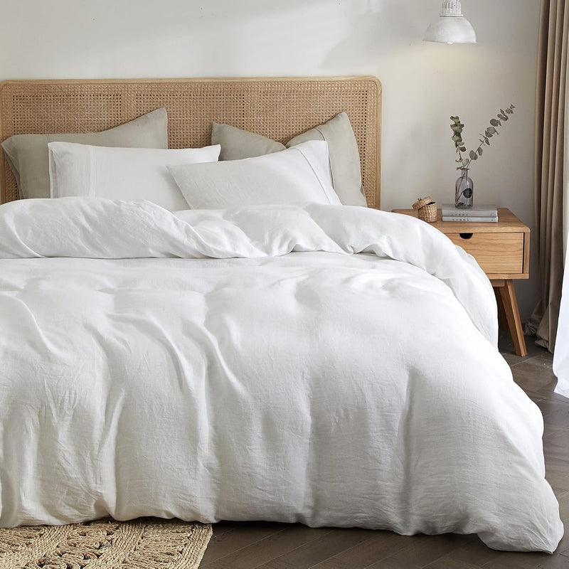 100% Pure French Linen Duvet Cover Set - Ultra Soft Cooling White Washed Flax