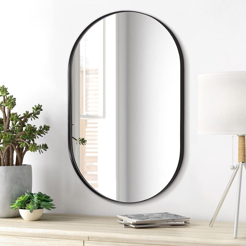 Black Oval Mirror, 24X36 Oval Black Mirror In Stainless Steel Metal Frame For