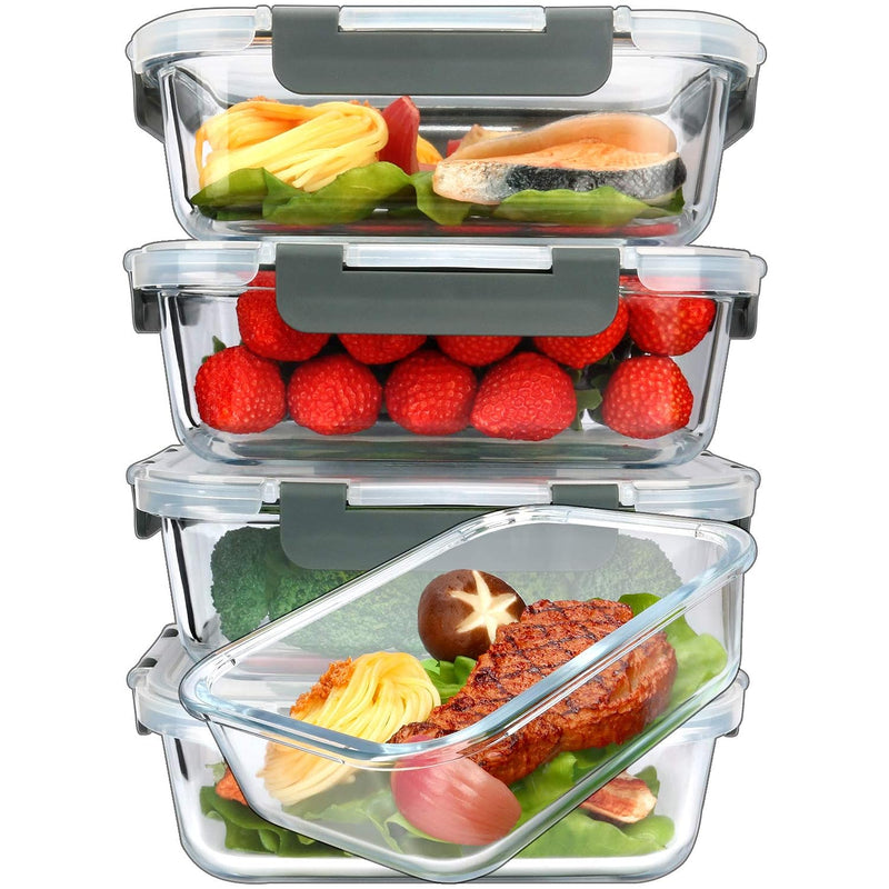 [5-Packs, 36 Oz.] Glass Meal Prep Containers With Lasting Snap Locking Lids Glass Food Containers,Airtight Lunch Container,Microwave, Oven, Freezer And Dishwasher (4.5 Cup)