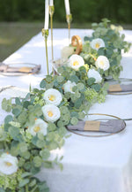 6.56ft Eucalyptus Garland with Flowers-8 White Roses, Artificial Fake Flowers Greenery Garland Floral Vines for Decoration Party Wedding Table Indoor Outdoor Backdrop Wall Decor(White)