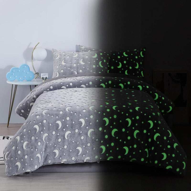 Glow In The Dark Comforter Set 5 Piece Twin/Twin Xl With Sheets, Grey Velvet B