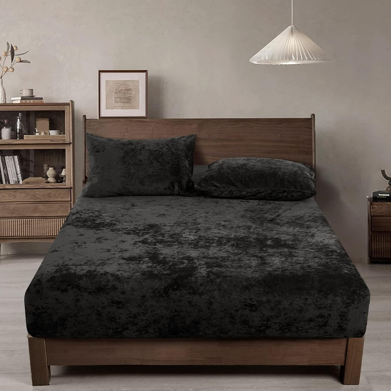 Velvet Fitted Sheet Queen Size, 1 Pack Luxury Super Soft Cozy Comfy Flannel Be