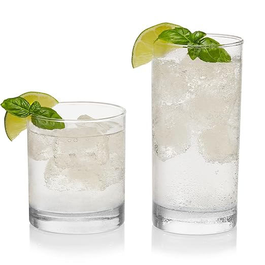 Province Tumbler and Rocks Glass Set, Elegant Drinkware Glasses Set, Tall Drinking Glasses with Modern Lines, Drinking Glasses Set of 16