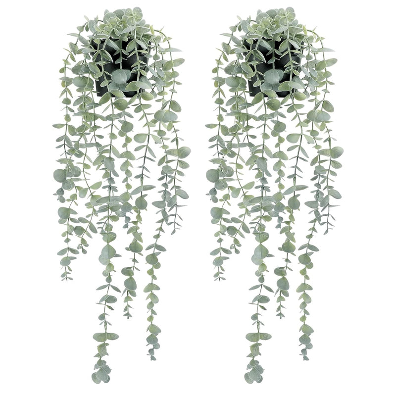 2Pcs Artificial Hanging Eucalyptus Plants For Shelf, Fake Potted Plant Faux Dr