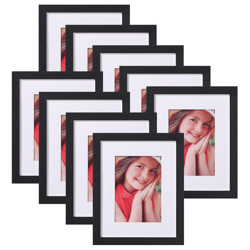 8X10 Picture Frames For Wall Set Of 9, Display 5X7 Pictures With Mat Or 8X10 W