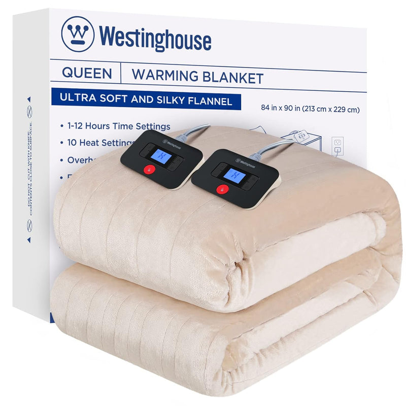 Westinghouse Electric Blanket Queen Size, Super Cozy Soft Flannel 84" X 90" He