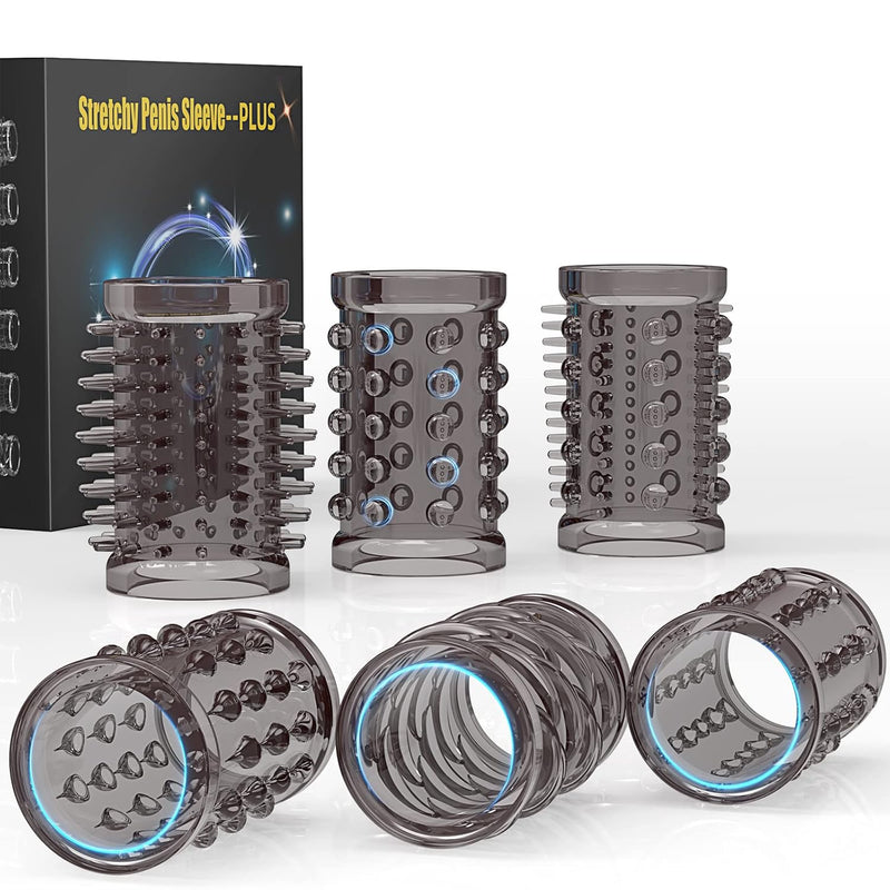 Penis Rings,Penis Sleeve Set,Cock Rings With 6 Stretchy Textured Studded Stretchy,Erection Enhancing Enhance Men,Adult Sex Toys For Men Couple Black