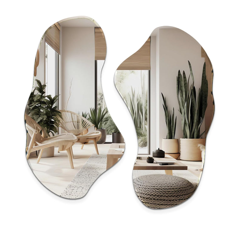 Irregular Wall Mirror, Set Of 2, 31.5 X 17.5, Asymmetrical Curvy Groovy Blob D