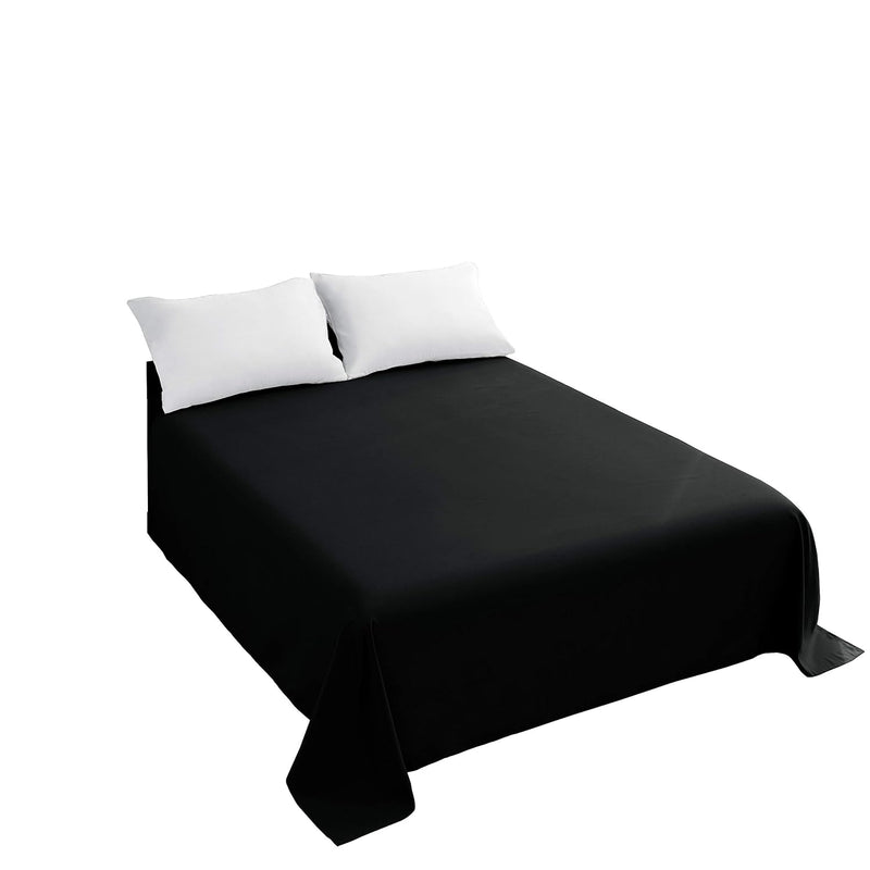 Queen Flat Sheet Black Top Sheet, Premium Hotel 1-Piece, Luxury And Soft 1500