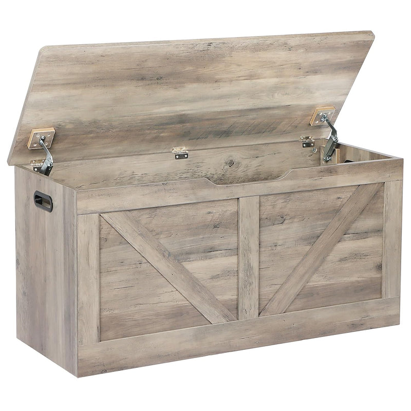 39.4" Storage Chest, Wooden Storage Bench, Large Storage Trunk With 2 Safety H