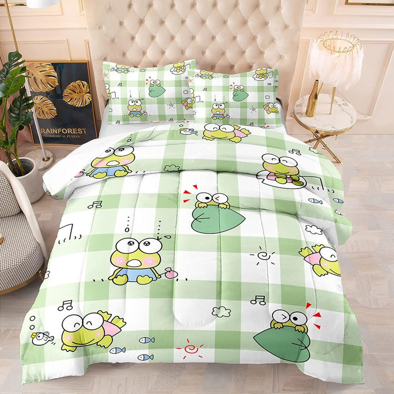 Cute Cartoon Little Frog Pattern Bedding Comforter Set For Kids Full Size Bedr