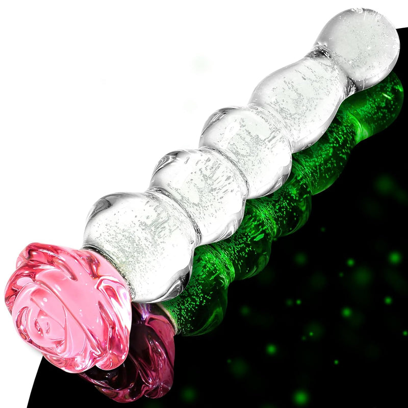 Anal Toys Glass Dildo Sex Toys With Gradual Anal Beads, Dildos Anal Plug Glow In The Dark 7.3In, Rose Sex Toy Crystal G Spot Stimulation Adult Sex Toy & Games For Men Women Couples Pleasure
