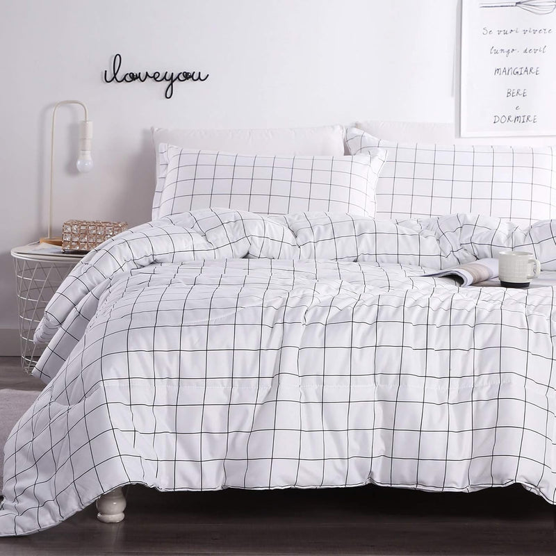 White Grid Comforter Set Twin Size (66X90 Inch), 2 Pieces(1 Grid Comforter And