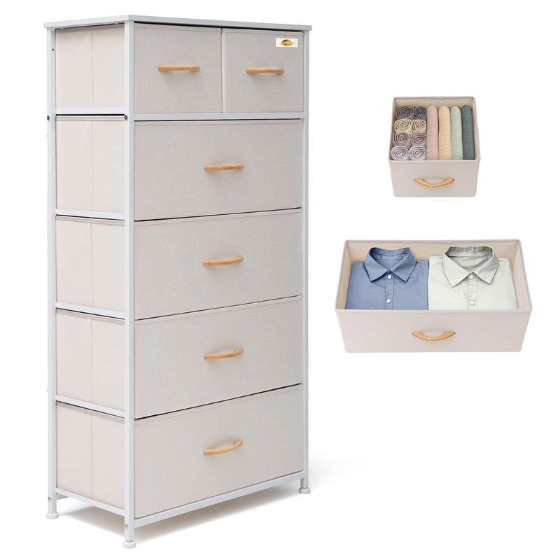 Fabric Dresser For Bedroom, Tall Skinny Dresser With 6 Drawers, Storage Organi