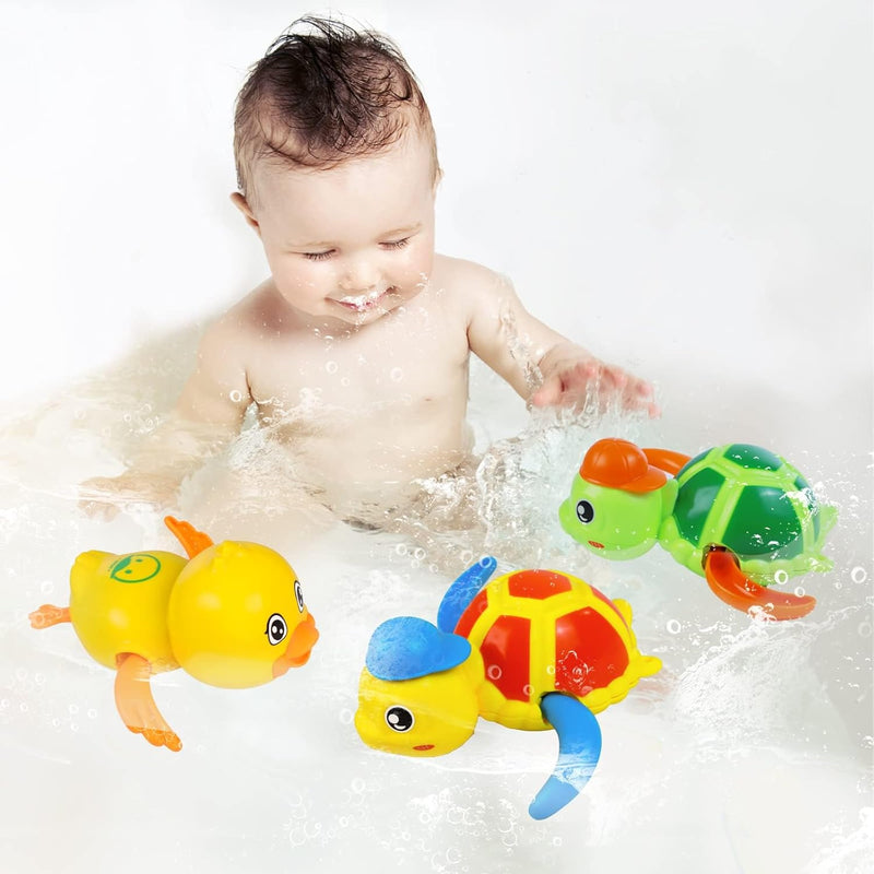 Baby Bath Toys, Floating Wind Up Swimming Turtle And Duck, Bathtub Toys, Po