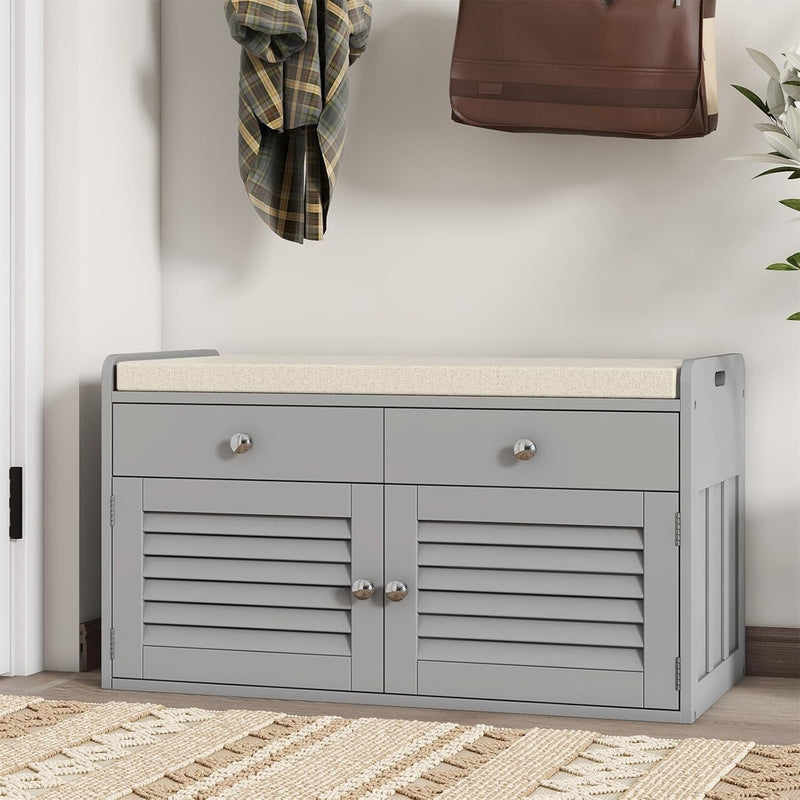 Shoe Storage Bench With 2 Drawers & 2 Door Cabinet, Entryway Bench With Shoe S