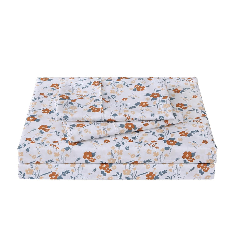 Floral Queen Sheet Set Orange Flower Bed Sheets Queen Printed Sheets Queen - 4