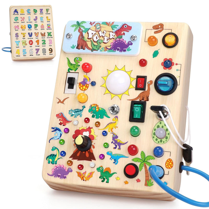 Dinosaur Busy Board,Montessori Toys For 1 3 Years Old, Wooden Toddler Toys,