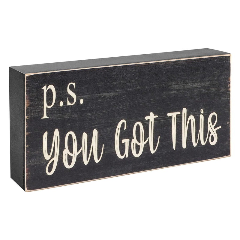 Motivational Home Office Desk Black Decor - Farmhouse Wooden Box Sign Gift For