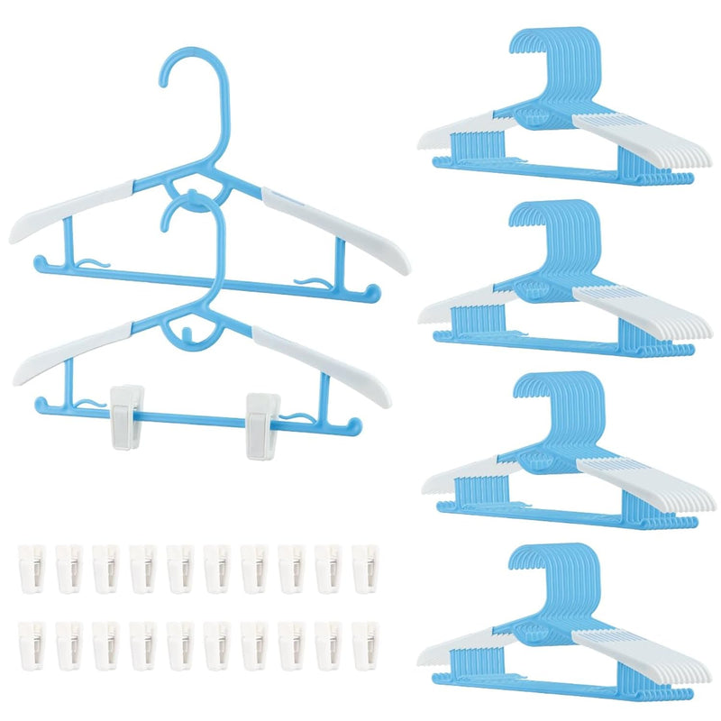 40 Pack Kids Hangers Clothes Hangers Plastic Blue Hangers Space Saving Hook Stac