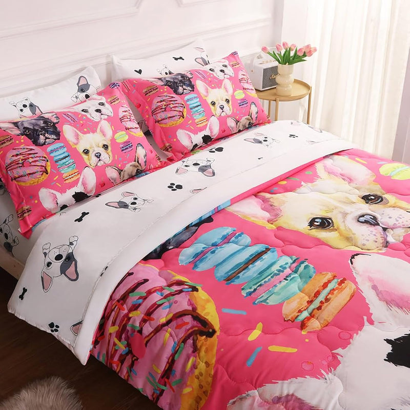 7 Piece Dog Comforter Set Twin Size For Kids Cute 3D French Bulldog Dogs Beddi