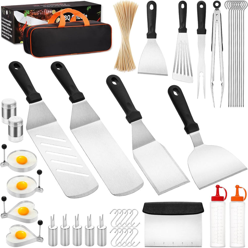 Blackstone Griddle Accessories Kit, 141PCS Stainless Steel Grilling Accessories for Blackstone & Camp Chef, Flat Top Grill Accessories Set with Spatula, Scraper, Tongs for BBQ & Camping