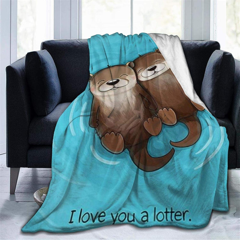 Cute Sea Otter Love Lotter Flannel Throw Blanket Comfy Cozy Sofa Blanket Comfo