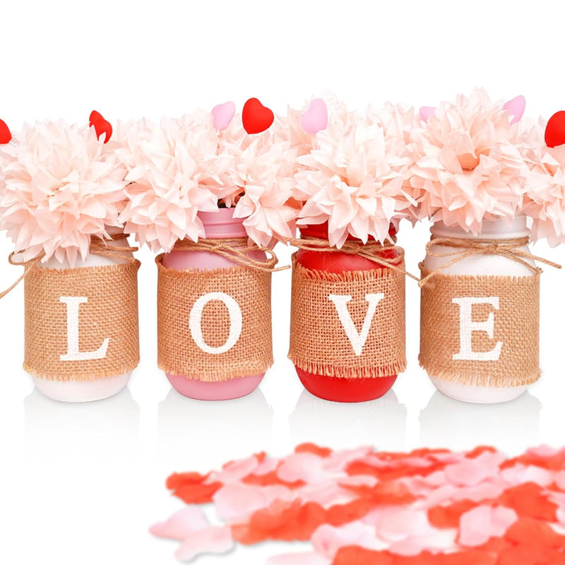 Valentines Day Decor, Valentines Love Mason Jars Centerpiece Decorations, Farm