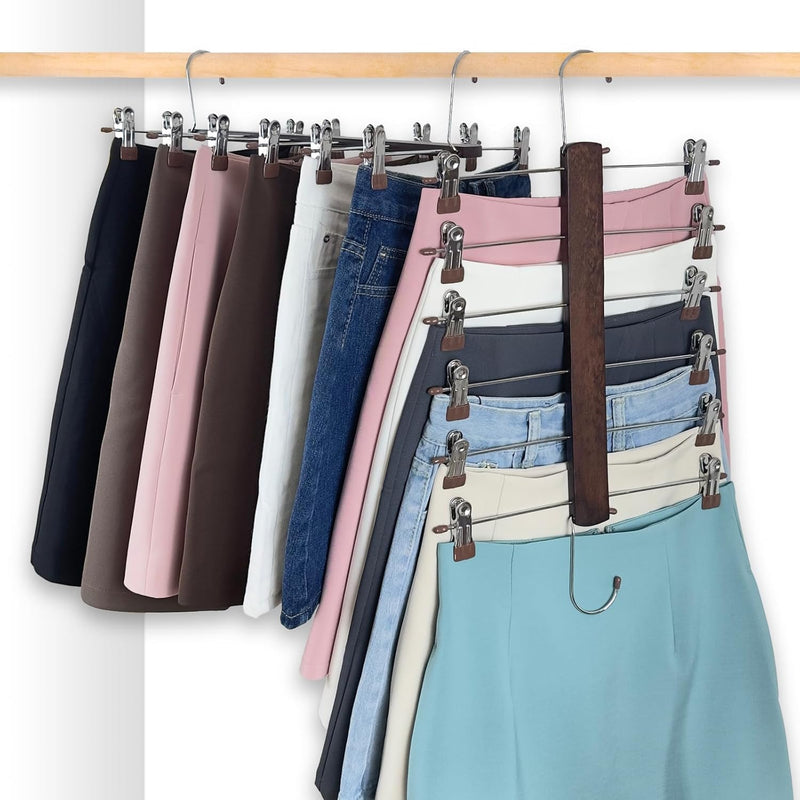 Skirt Hangers Space Saving,6 Tier Closet Organizers & Storage,Wooden Magic Hange
