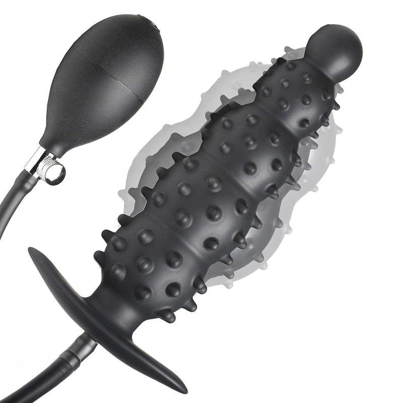 Ass Puffer Nubbed Inflatable Silicone Anal Plug For Men, Women & Couples. Textured, Inflatable Plug W/Pump. Quick Release Valve For Deflation. Body-Safe Silicone. 3 Piece Set, Black