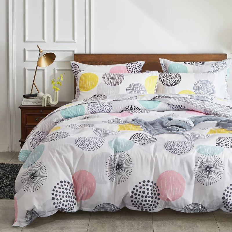 7 Pieces Comforter Sheet Set Queen Size Bed In A Bag - Colorful Dots Style - S
