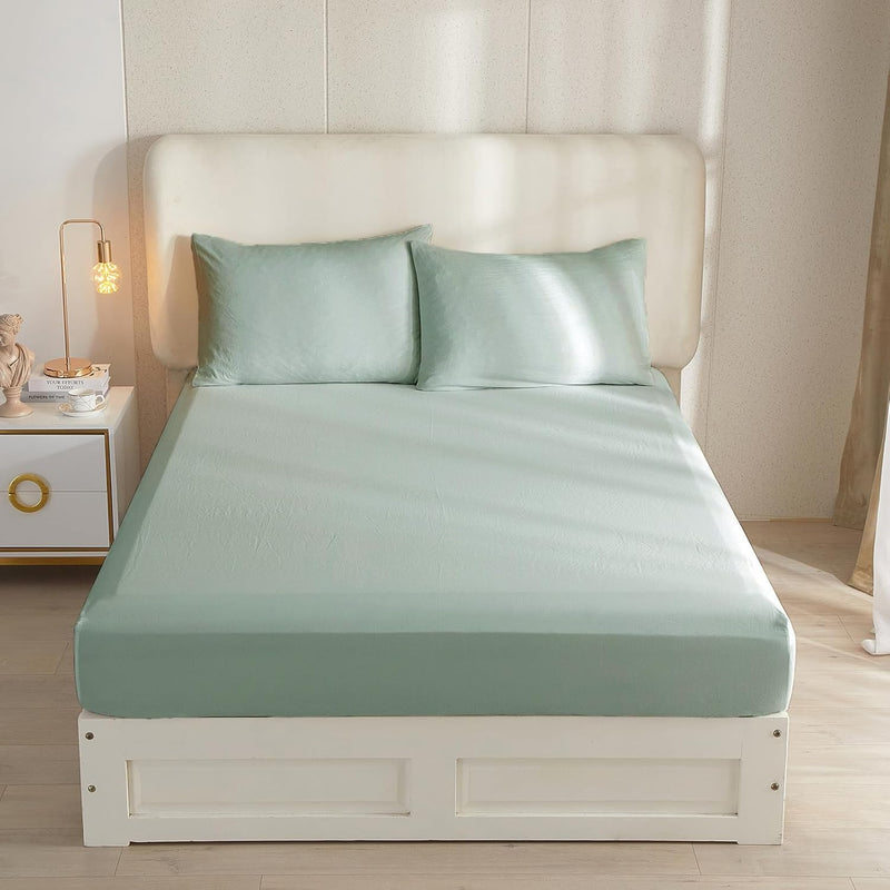 Sage Green Fitted Sheets For Queen Size Bed - 1 Piece Extra Deep Pocket Up To