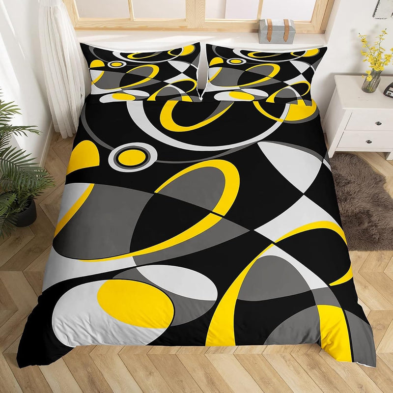 Yellow Grey Black Geometry Comforter Cover Geometric Circle Bedding Set Geomet