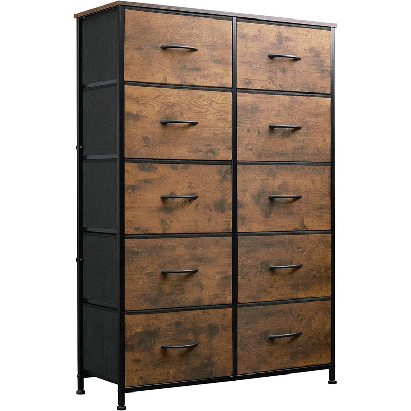 Tall Dresser For Bedroom With 10 Drawers, Chest Of Fabric Drawers For Nursery,