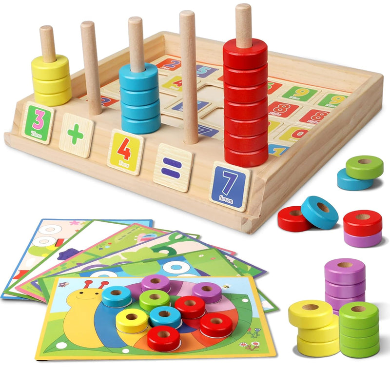 Montessori Math Manipulatives Toys, Kids Wooden Number Blocks Toys, Kinderg