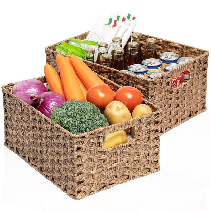 Wicker Baskets 2 Pack, Wicker Storage Basket With Handles, Large Wicker Baskets