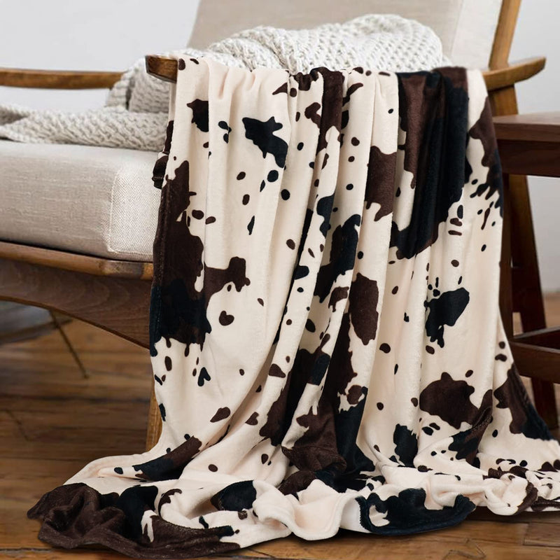 Cow Print Blanket Animal Brown Black Milky White Faux Fur Throw Blankets Weste